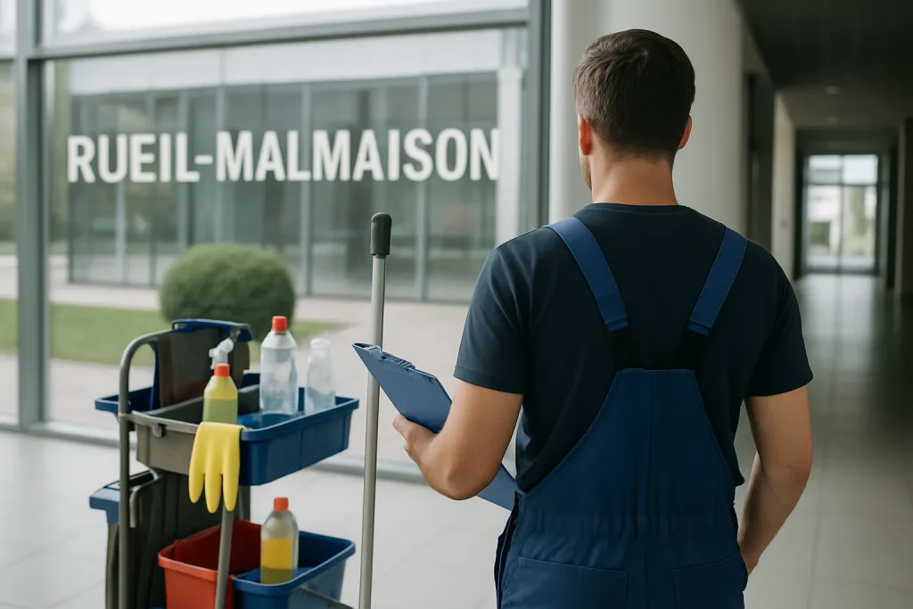 Un technicien de nettoyage professionnel en train de nettoyer un appartement à Rueil-Malmaison.