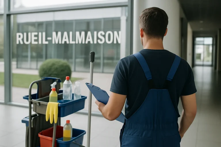 Un technicien de nettoyage professionnel en train de nettoyer un appartement à Rueil-Malmaison.