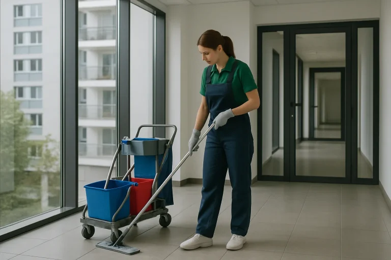 Équipe de nettoyage effectuant des tâches dans un appartement à La Garenne-Colombes.