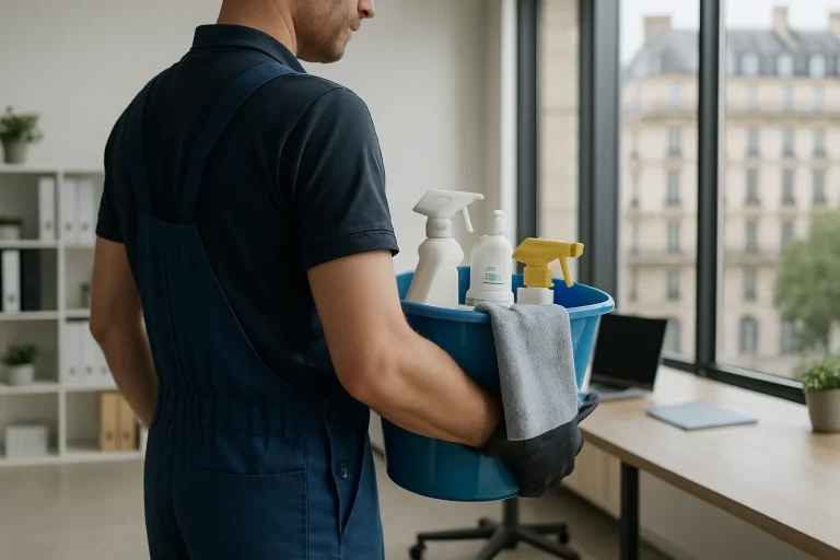Équipe de nettoyage professionnelle à Neuilly-sur-Seine nettoyant un appartement après un sinistre.