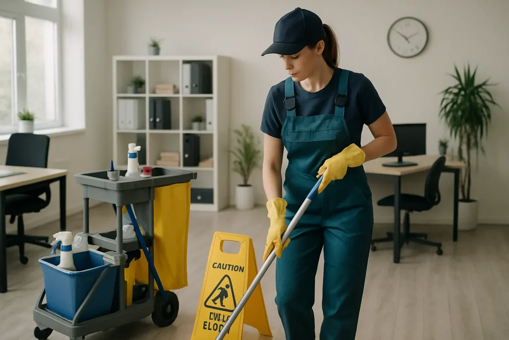 Équipe de nettoyage à Meudon travaillant dans un appartement sous un éclairage naturel.